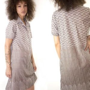 Vintage shift dress brown and beige shirt dress